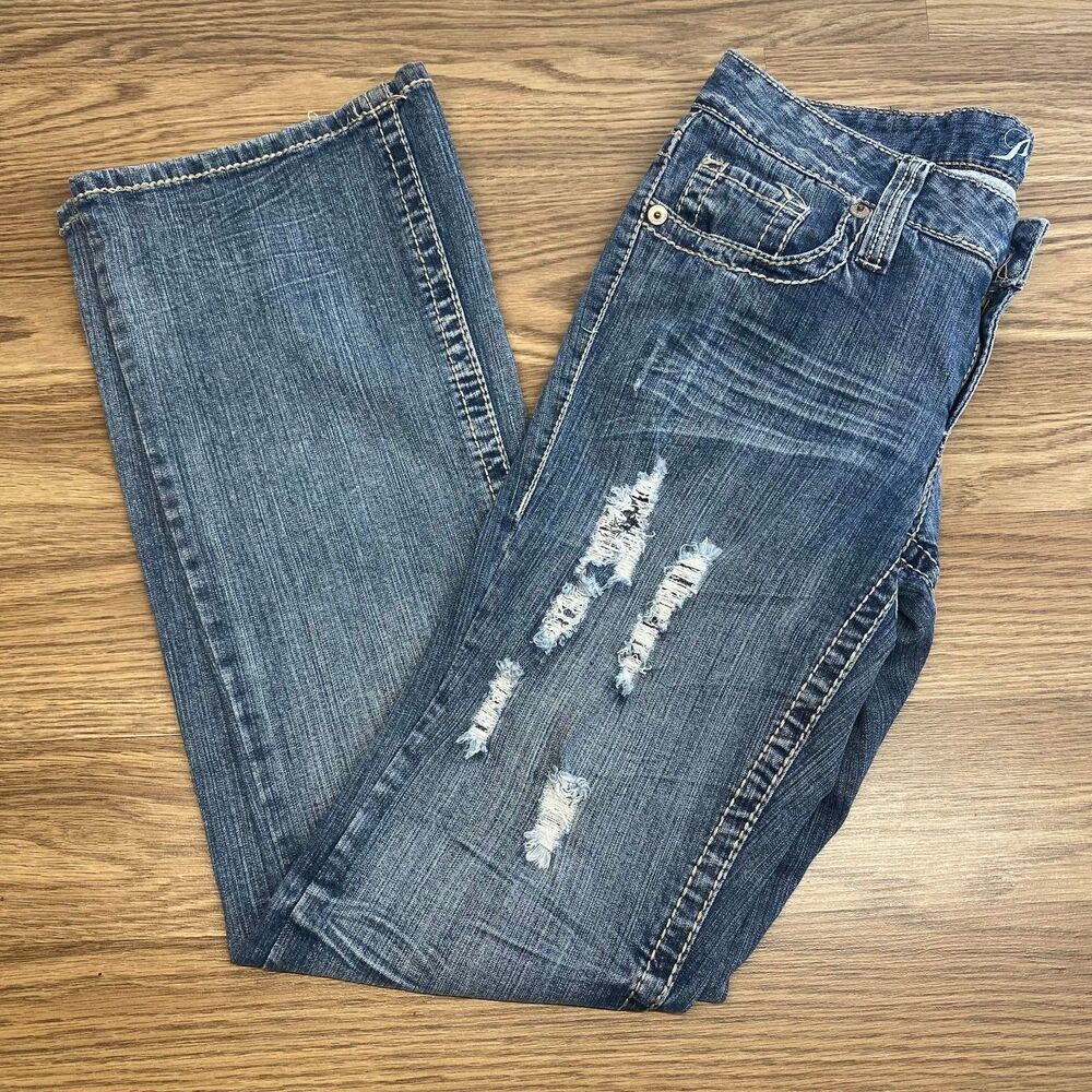 Premiere Jeans Distressed Embellishments Low Rise Stright Blue 9/10 R Y2k School